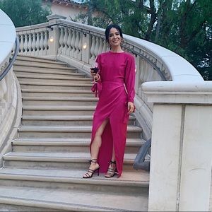 ASOS Design Satin batwing sleeve maxi dress - Magenta Size 4